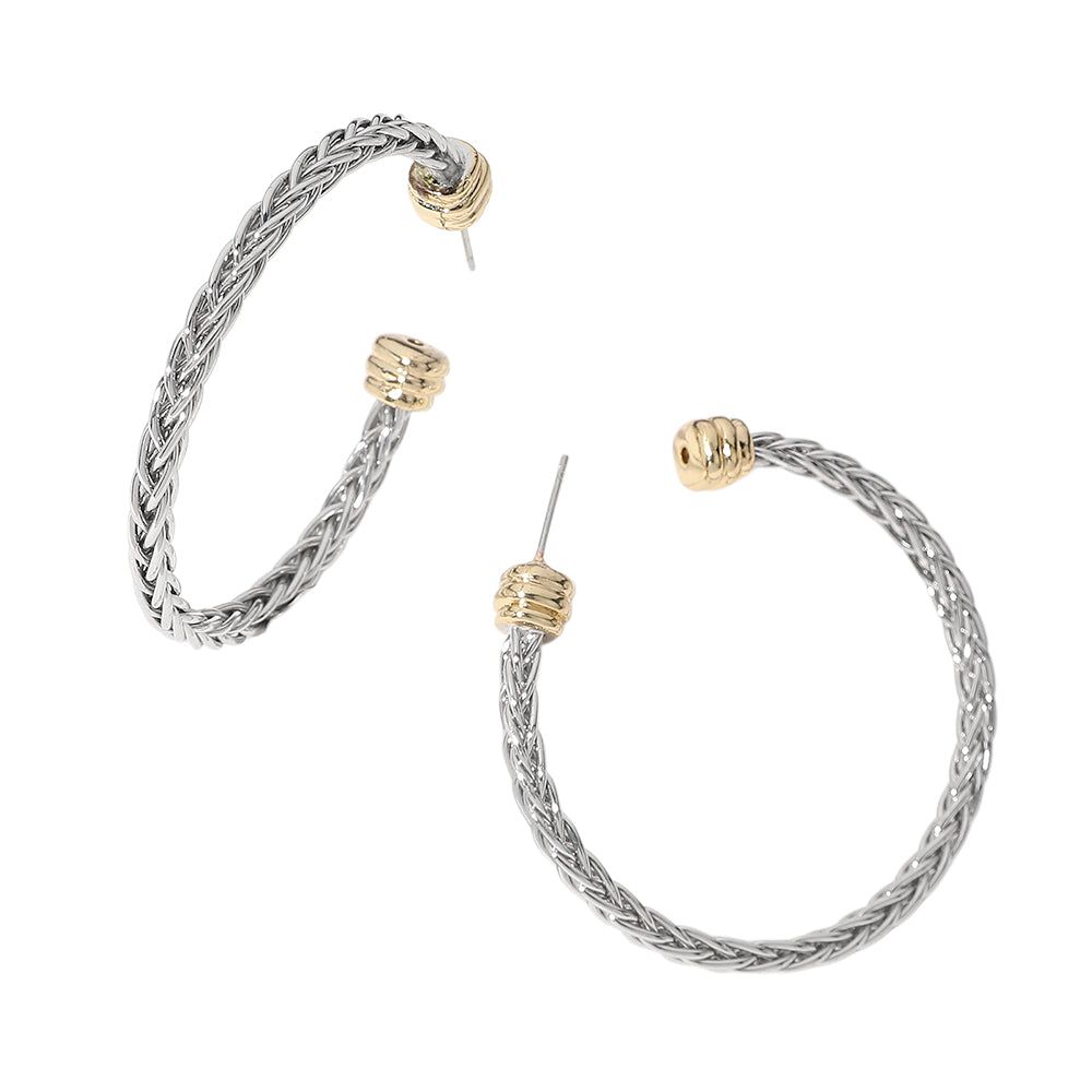 Two Tone Textured Metal Hoop Earrings — view 2