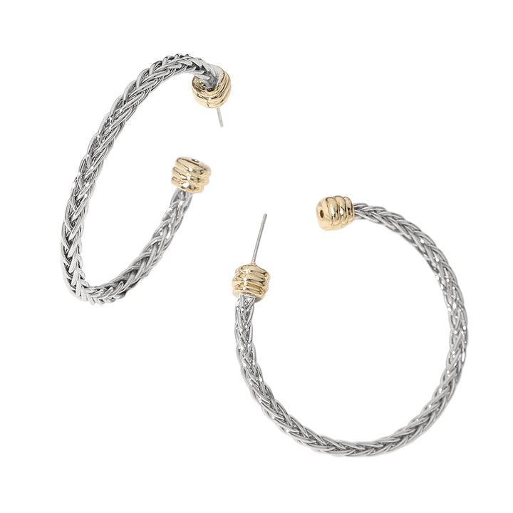 Two Tone Textured Metal Hoop Earrings — view 2