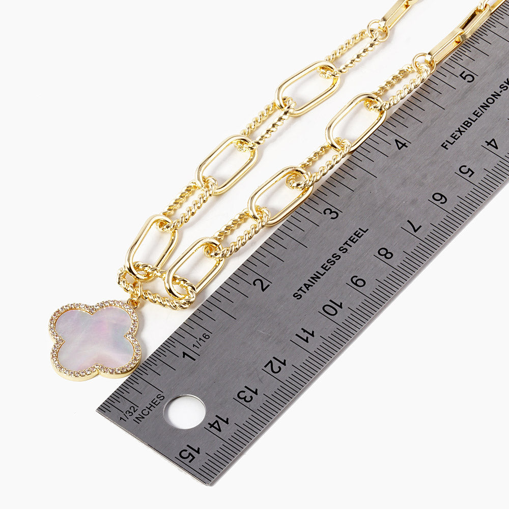 Gold Dipped Quatrefoil Pendant Paperclip Chain Necklace — view 2