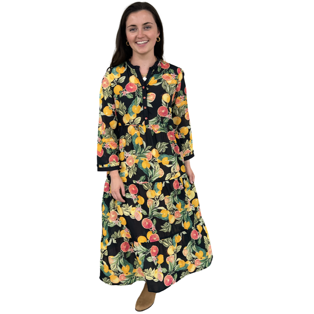 The Penny Dress in Black Citrus Floral — view 8