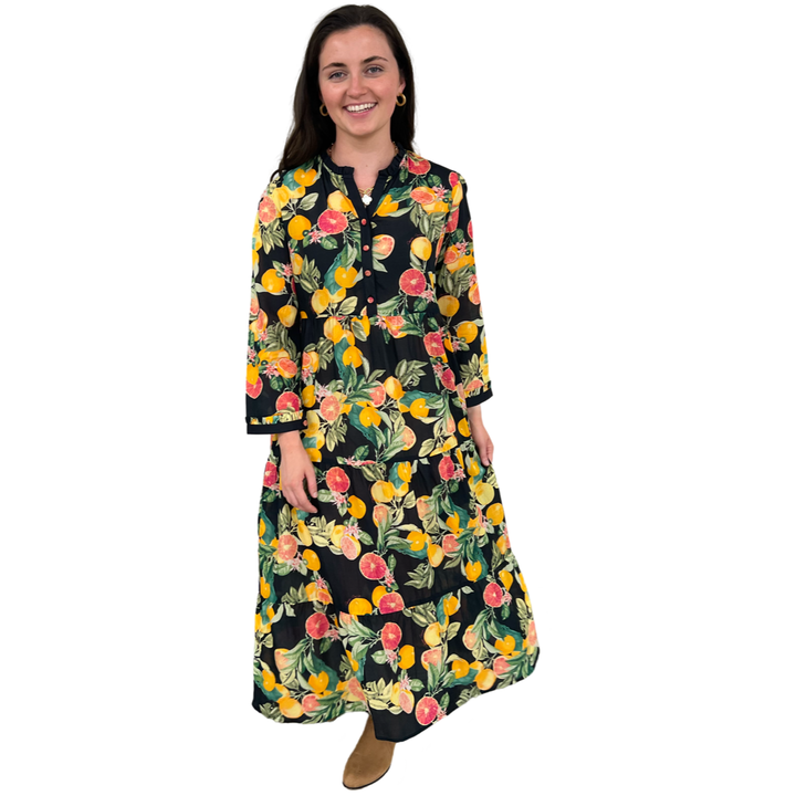 The Penny Dress in Black Citrus Floral — view 8