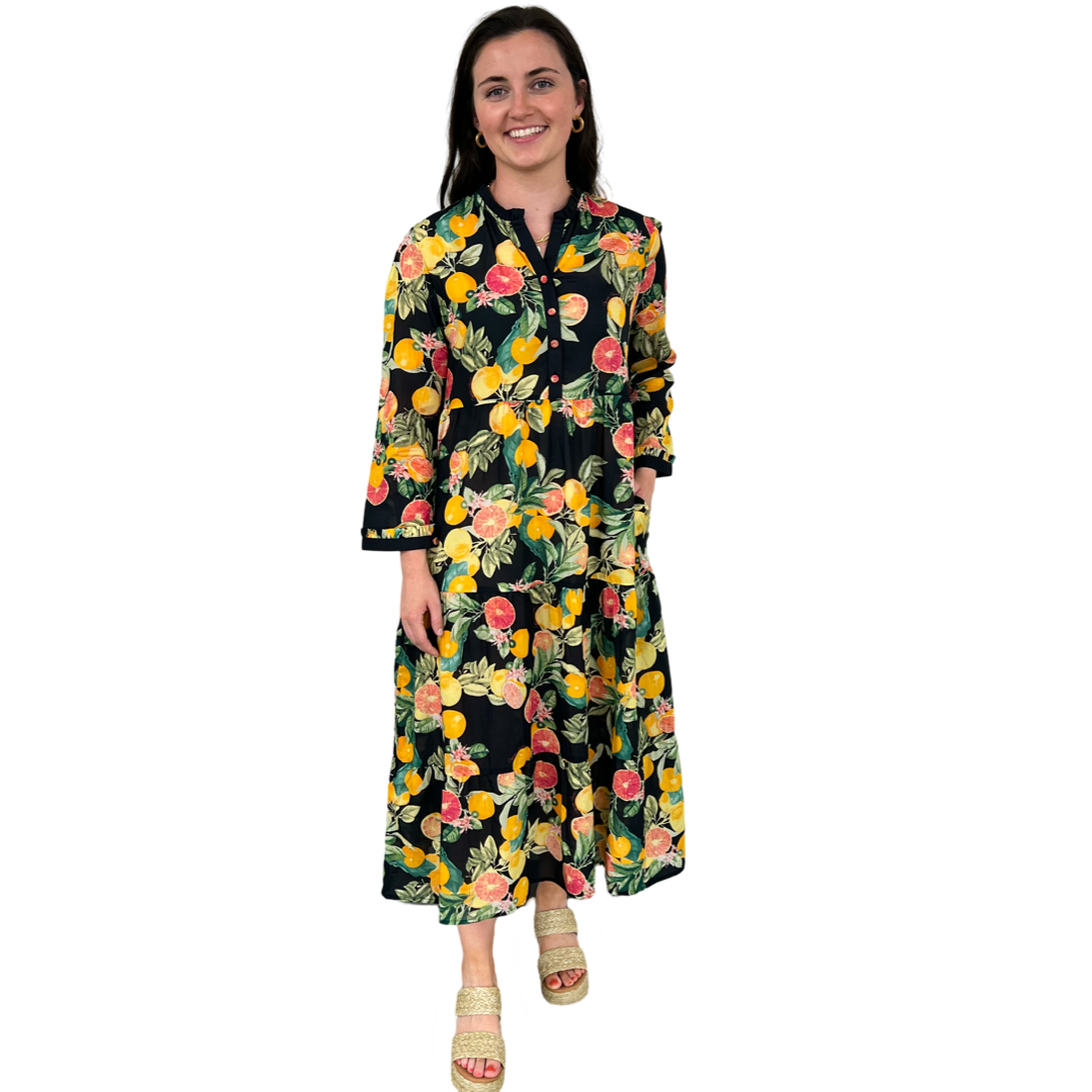 The Penny Dress in Black Citrus Floral — view 9