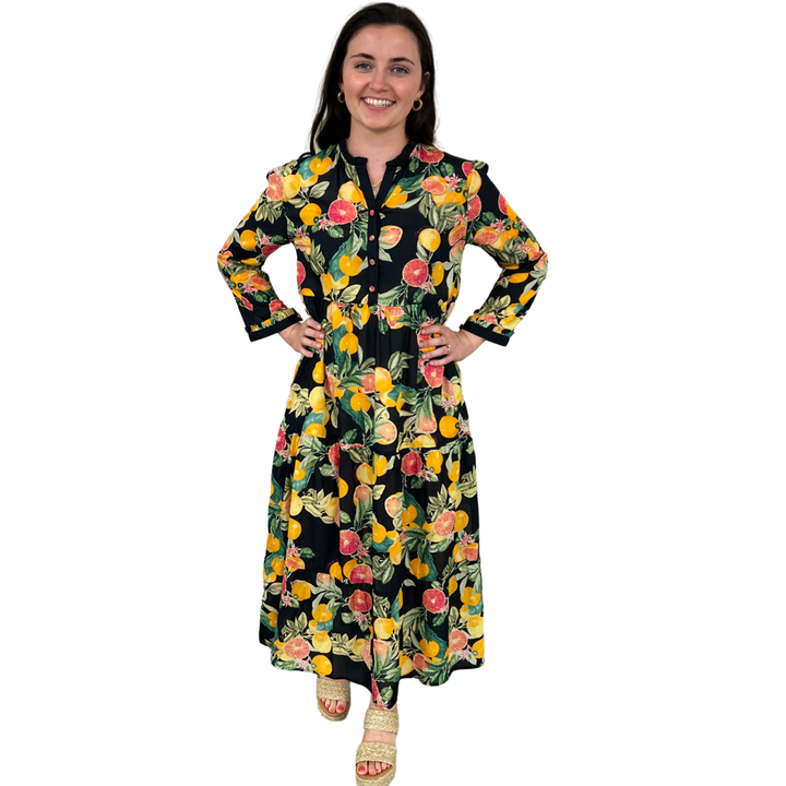 The Penny Dress in Black Citrus Floral — view 10