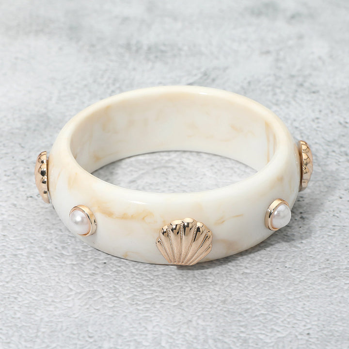 Shell Pearl Accent Resin Bangle Bracelet