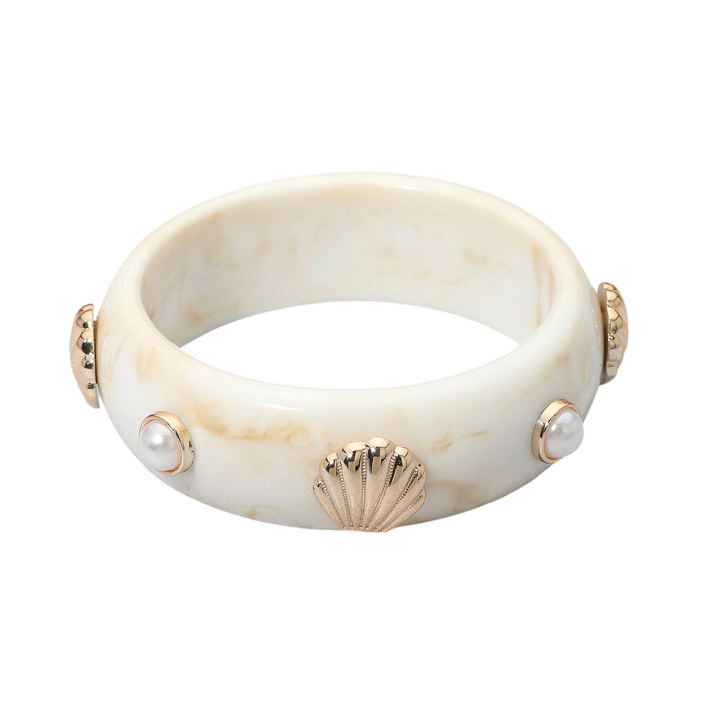 Shell Pearl Accent Resin Bangle Bracelet — view 2