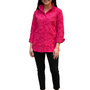 The Diana Stand-Up Collar Embroidered Coral Cotton Button Front Top