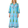 The Lisette Cotton Border Print Dress in Aqua Blue and Pink