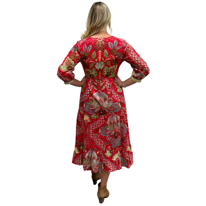 The Daniella Embroidered Midi Length Dress in Red Floral — view 6