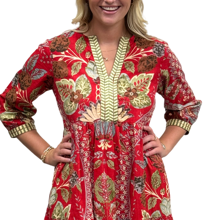 The Daniella Embroidered Midi Length Dress in Red Floral — view 4