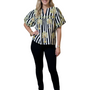The Poppy Striped Palm Print Top in Black and White