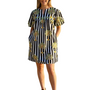 The Poppy Striped Palm Print Dress in Black and White