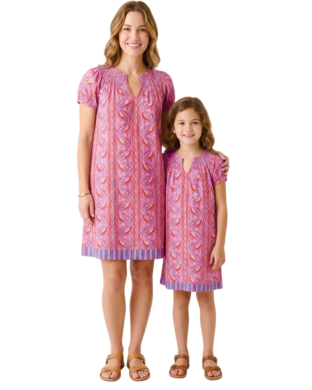 The Michelle Girl's Smocked Neck Dress in Pink Multi Print Cotton — view 2