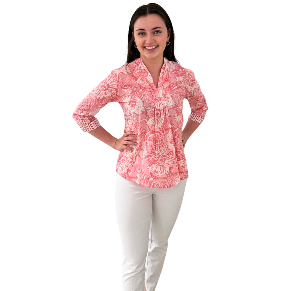 The Eloise Cotton Block Print Top in Pink Petunia Floral — view 2