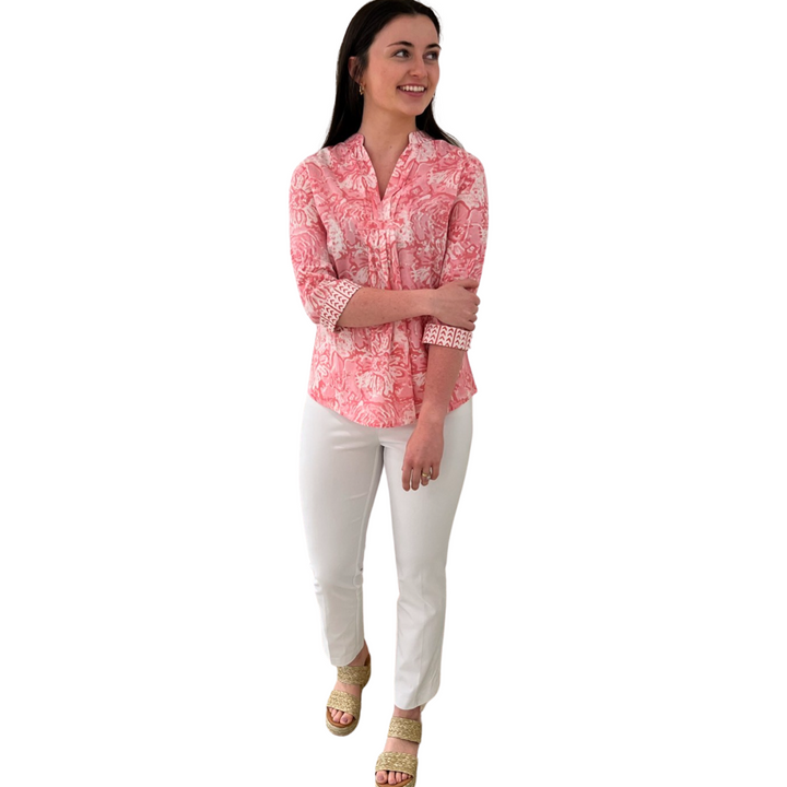 The Eloise Cotton Block Print Top in Pink Petunia Floral — view 3