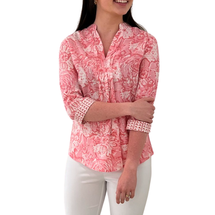 The Eloise Cotton Block Print Top in Pink Petunia Floral — view 5