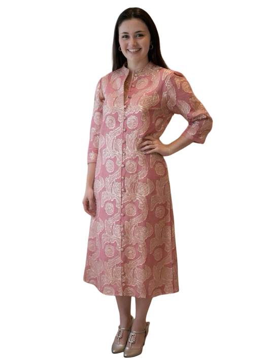 The Tabitha Button Front 3/4 Sleeve Dress in Rose Gold