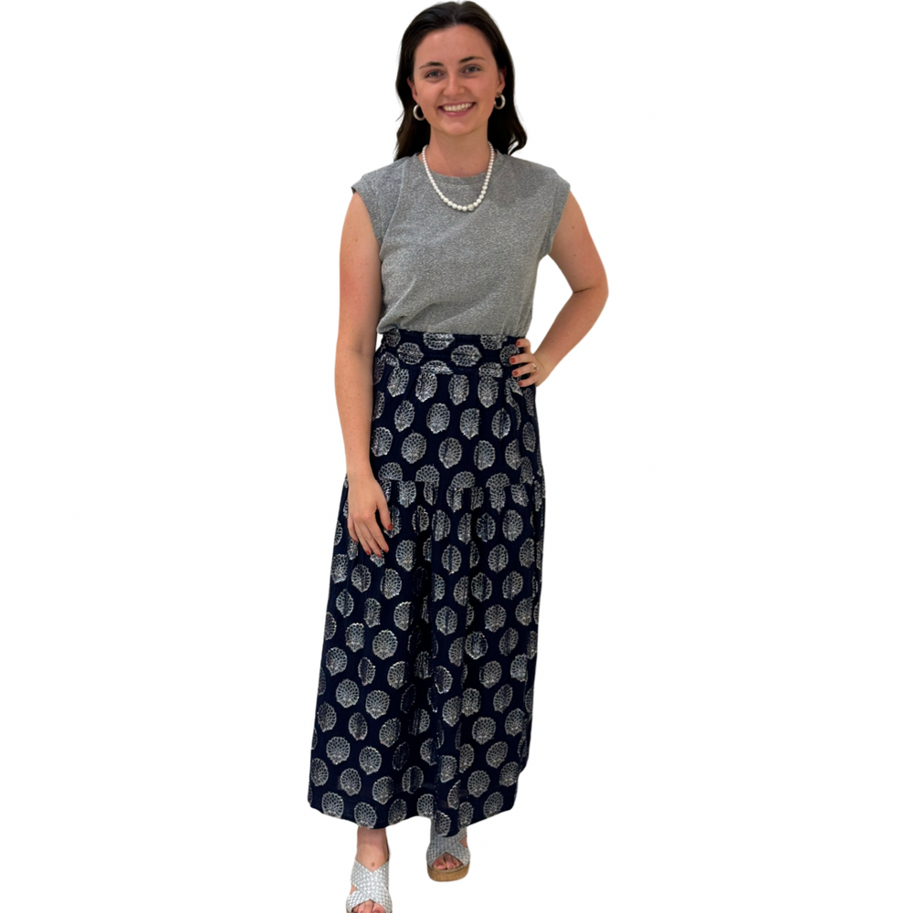 The Lila Elastic Waist Skirt in Navy and Silver — view 2