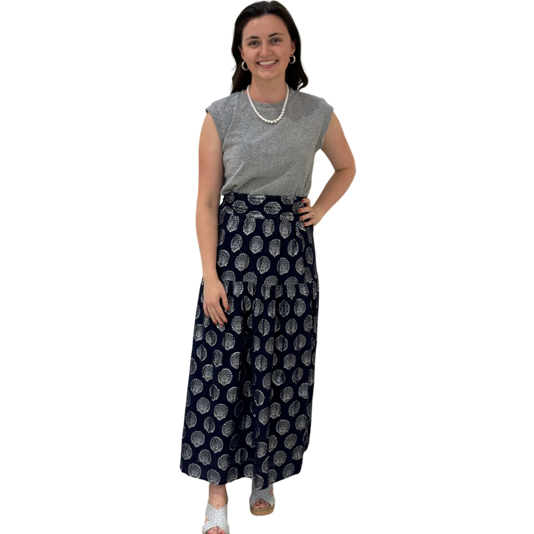 The Lila Elastic Waist Skirt in Navy and Silver — view 2