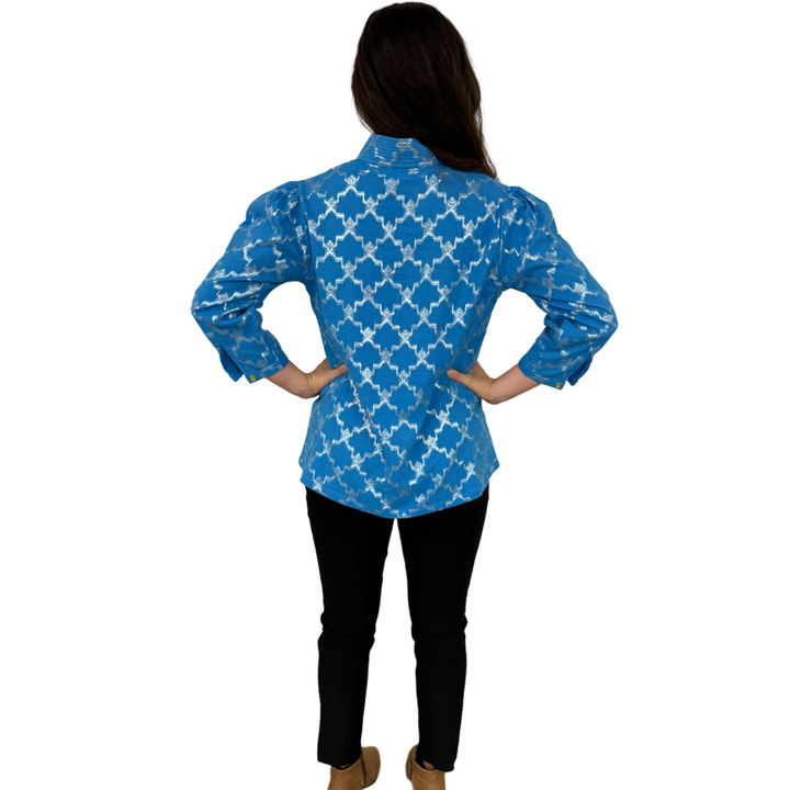 The Shipley Stand-Up Collar Top in Brilliant Blue and Silver — view 7