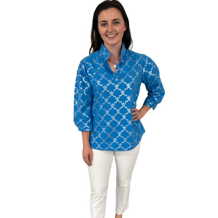 The Shipley Stand-Up Collar Top in Brilliant Blue and Silver — view 8