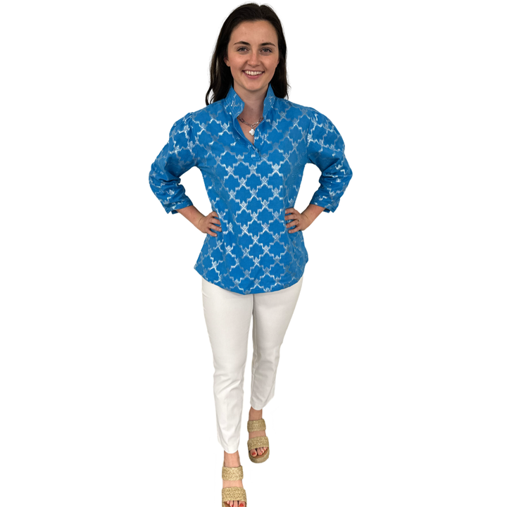 The Shipley Stand-Up Collar Top in Brilliant Blue and Silver — view 9