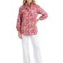 The Maria Ruffle Neck Blouse in Pink Rose Hand Block Printed Floral