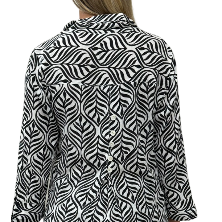 The Mason Button Back Top in Black and White Cotton Jacquard — view 6