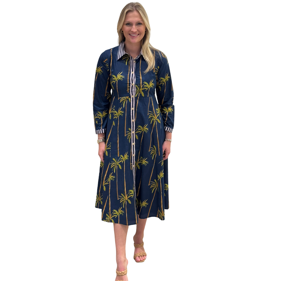 The Marion Button Front Dress in Navy Palm — view 4