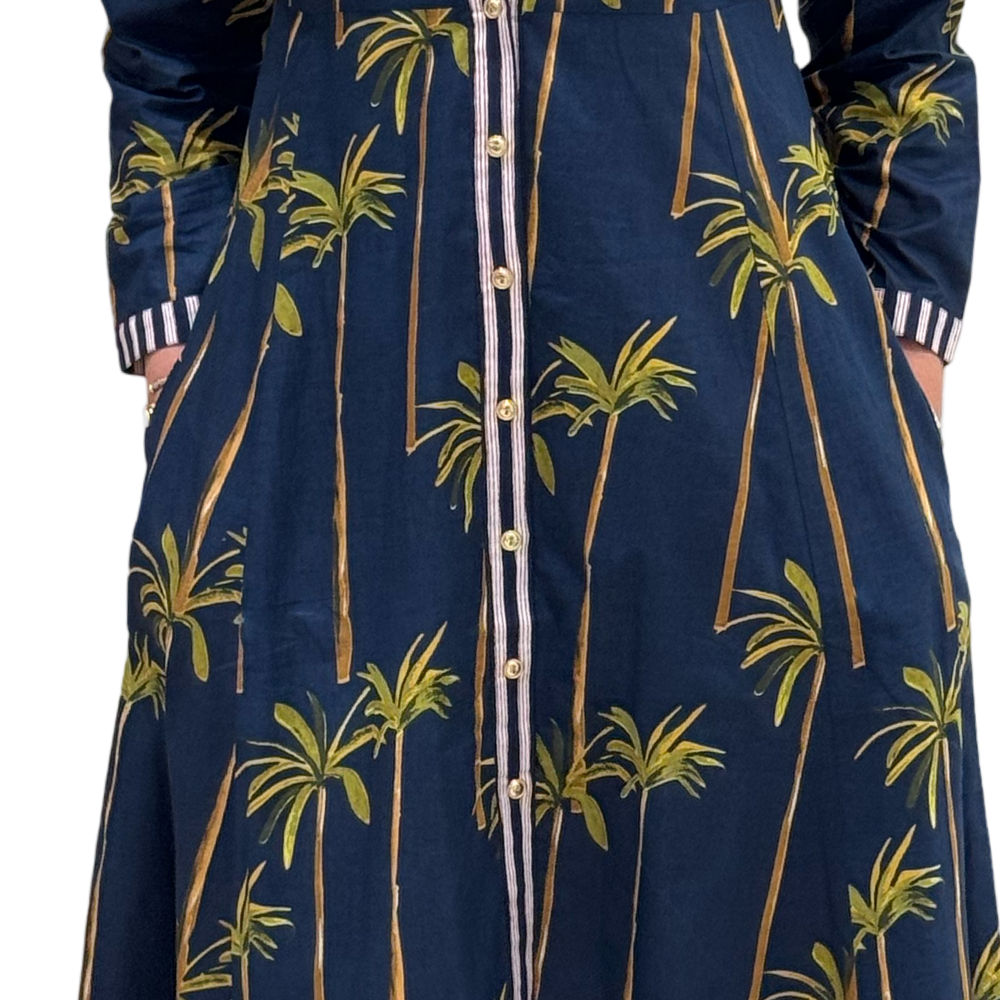 The Marion Button Front Dress in Navy Palm — view 2