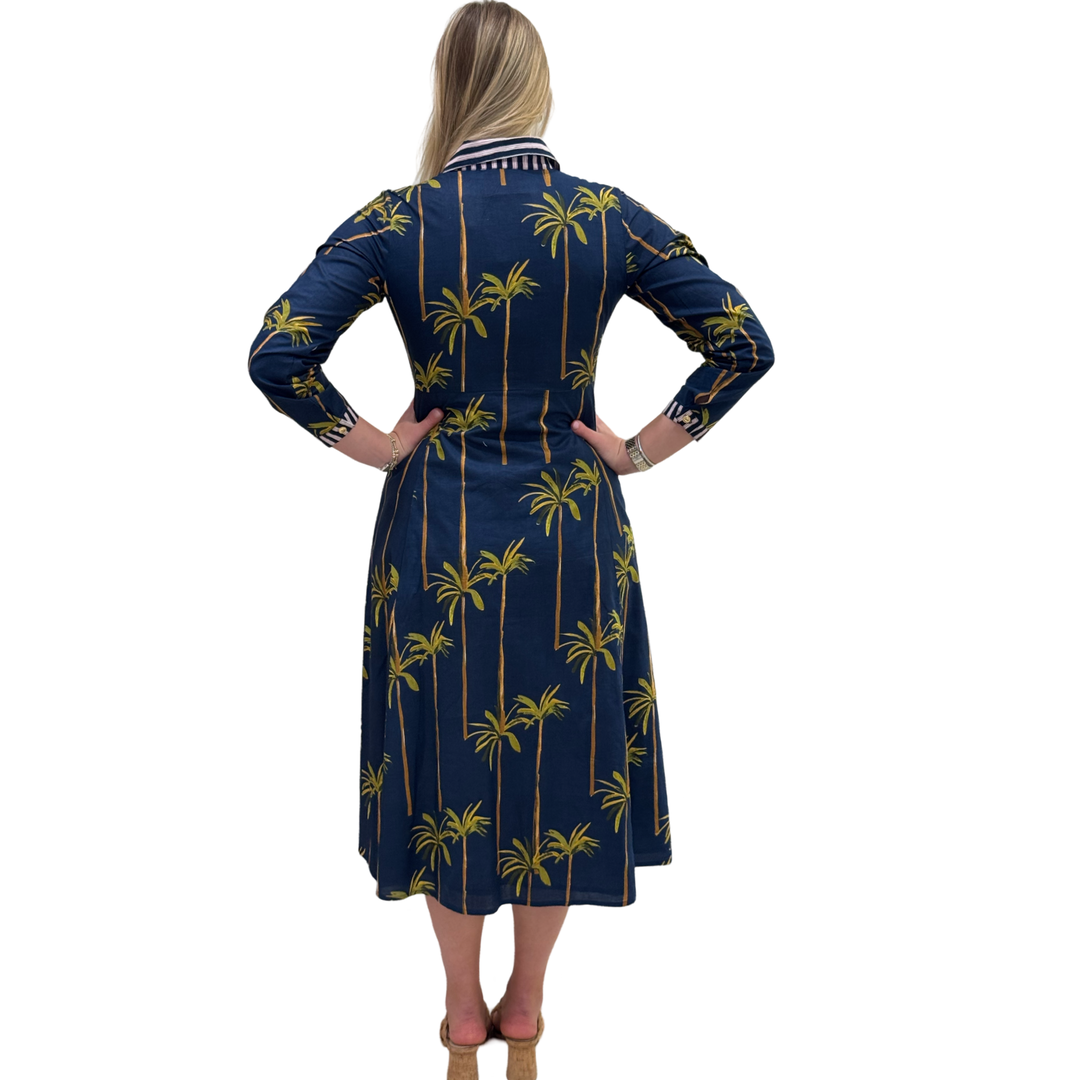 The Marion Button Front Dress in Navy Palm — view 5