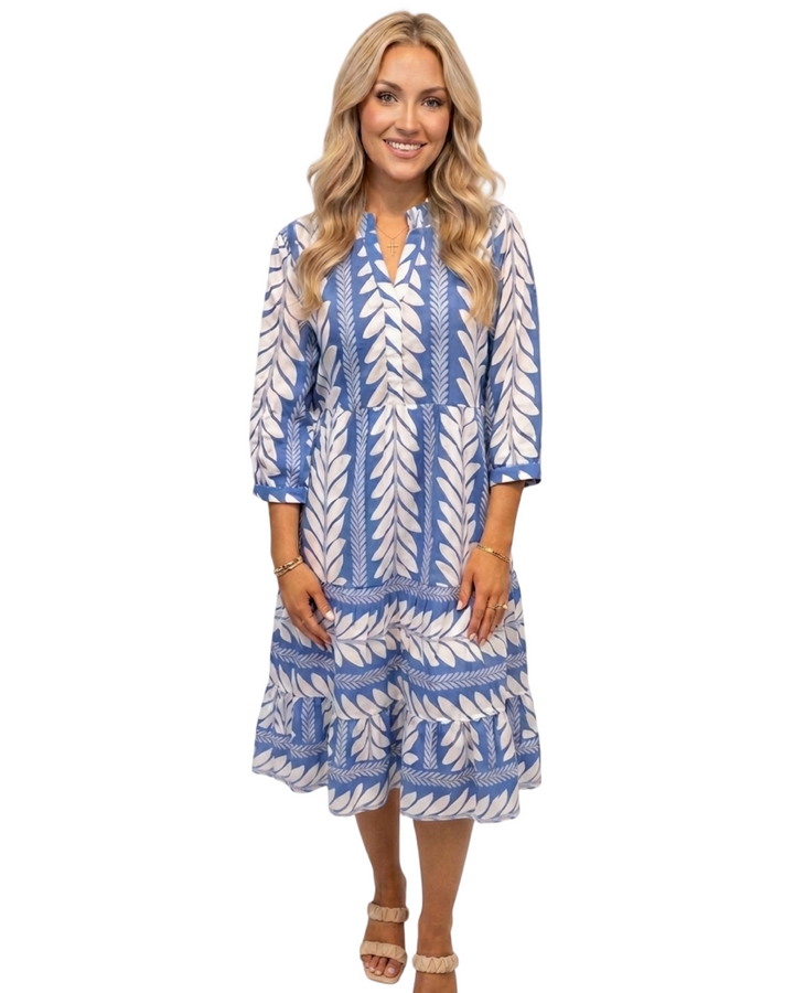 The Campbell 3/4 Sleeve Dress Midi Dress in Blue Fern — view 5