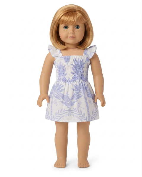 The Cloey Doll Dress in Blue Palm Print