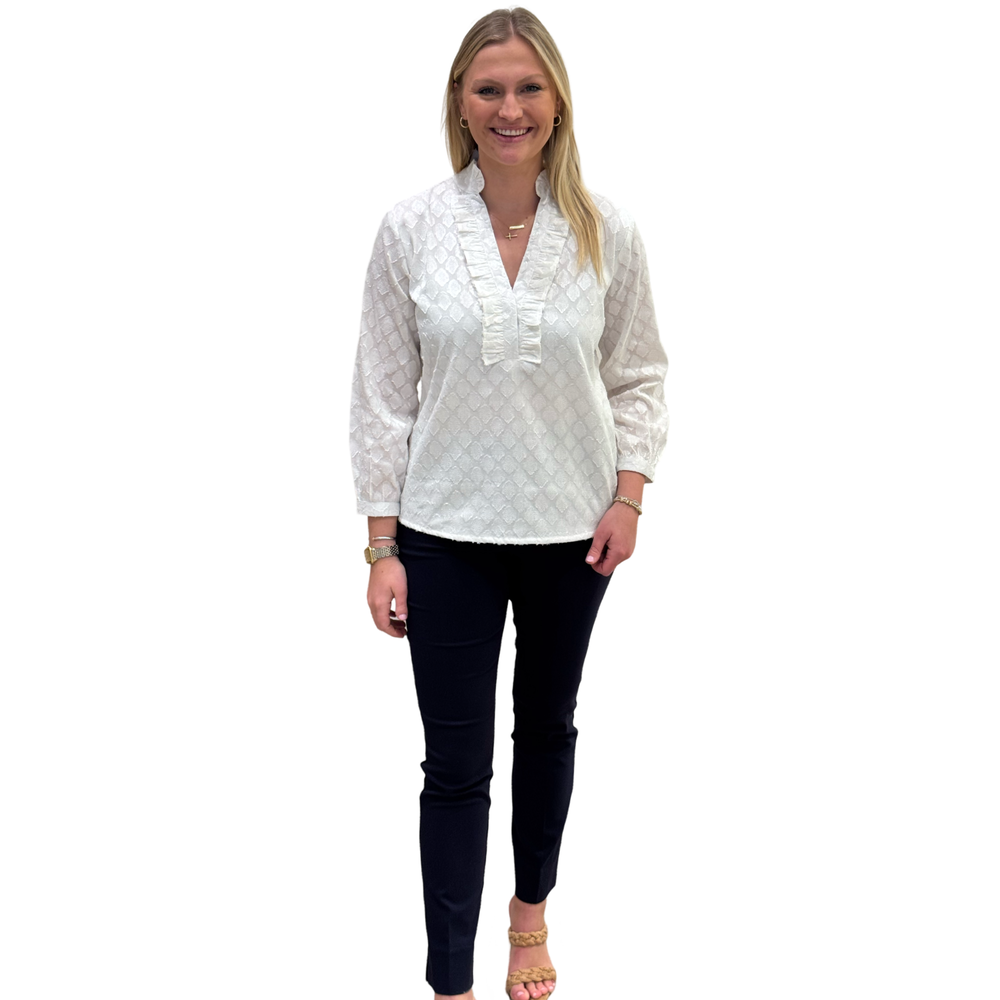 The Emerson Top in White Cotton Jacquard — view 2