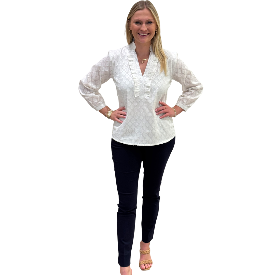 The Emerson Top in White Cotton Jacquard