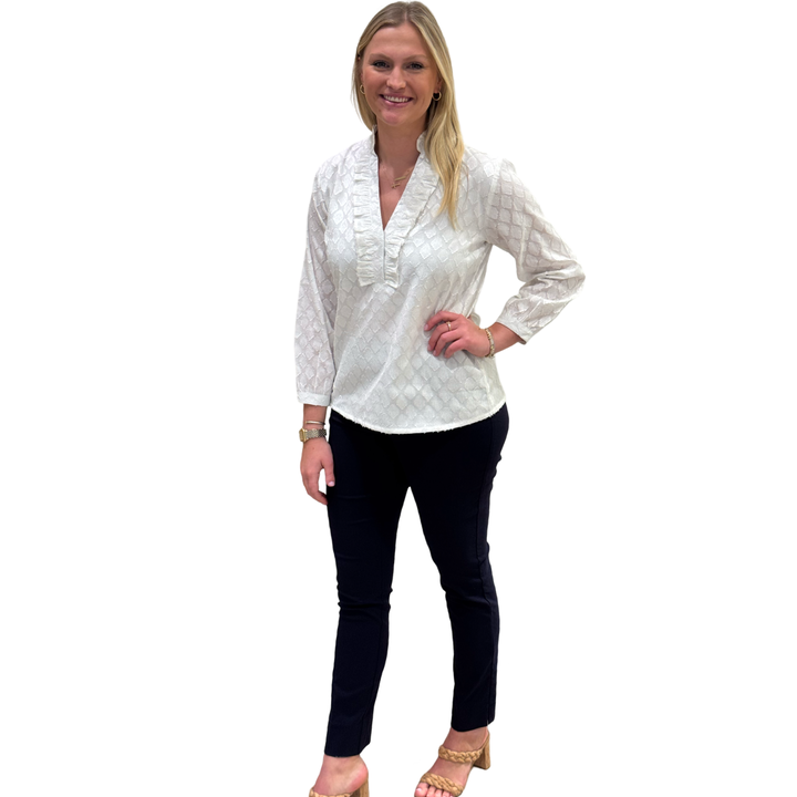 The Emerson Top in White Cotton Jacquard — view 3