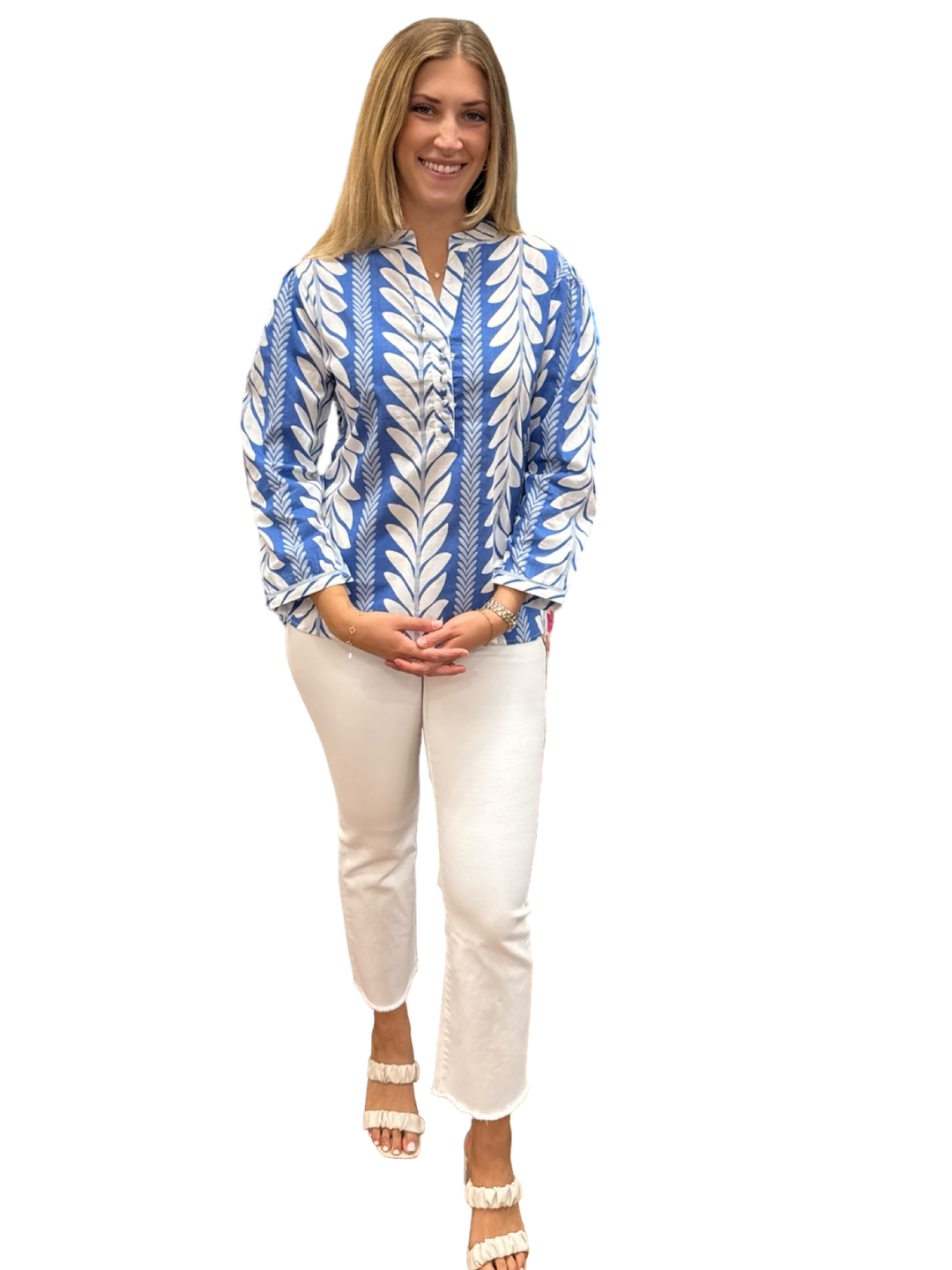 The Addison Cotton Top in Blue Fern Stripe