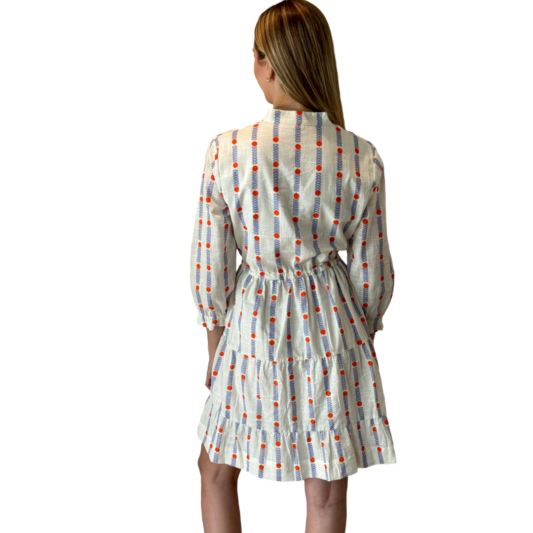 The Hamilton Cinch Waist Dress in White Patterned Jacquard — view 5