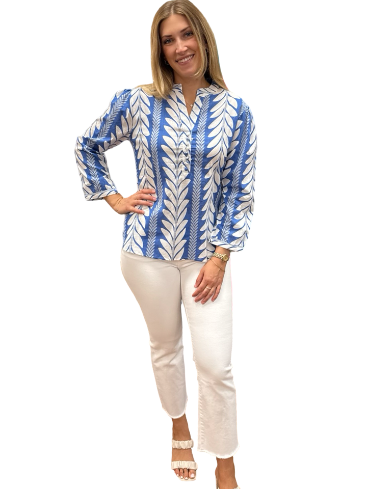 The Addison Cotton Top in Blue Fern Stripe — view 2