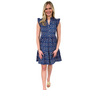 The Campbell Flutter Sleeve Dress in Blue and Pink Hand-Block Floral