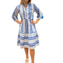 The Campbell 3/4 Sleeve Dress Midi Dress in Blue Fern