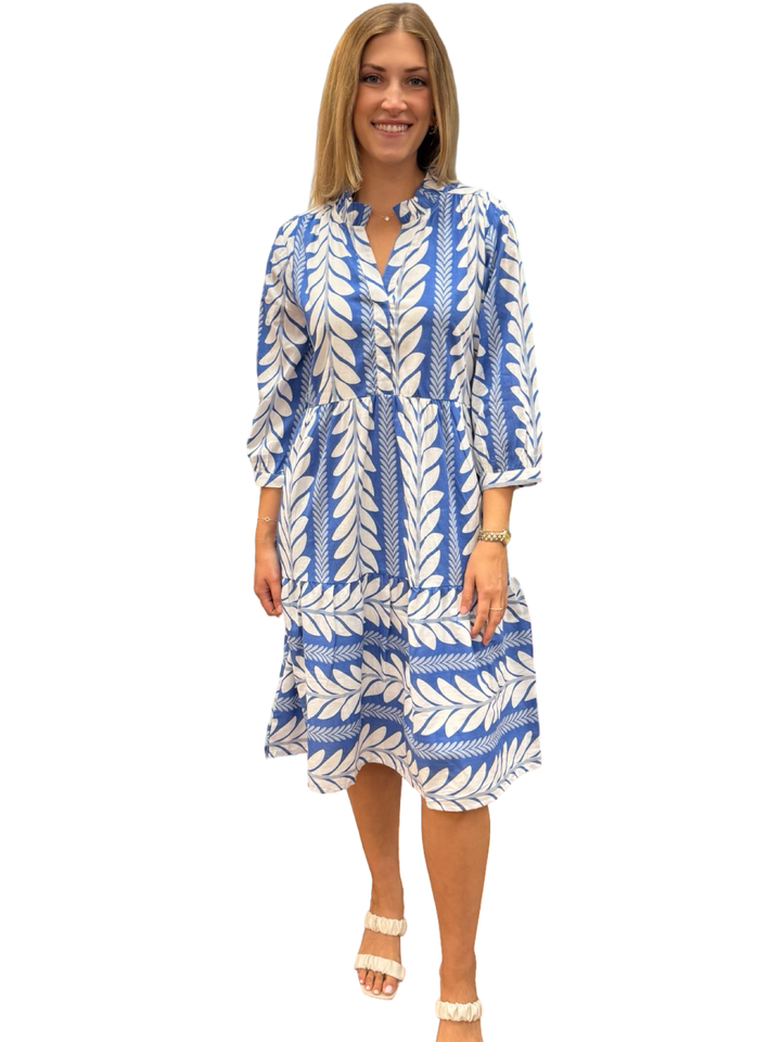 The Campbell 3/4 Sleeve Dress Midi Dress in Blue Fern — view 3