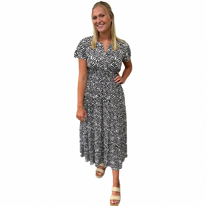The Sydney Cinch Waist Dress in Classic Black and White — view 5