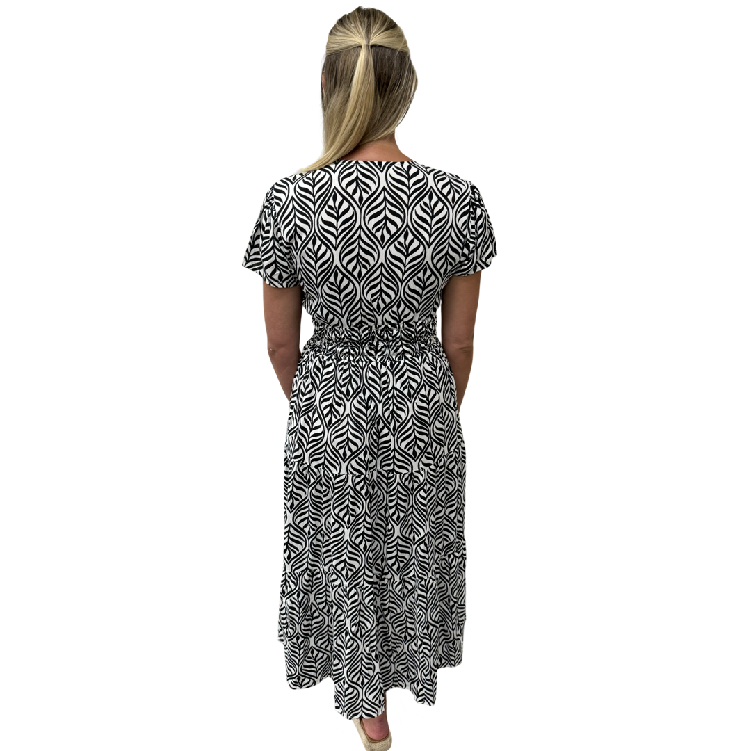 The Sydney Cinch Waist Dress in Classic Black and White — view 6