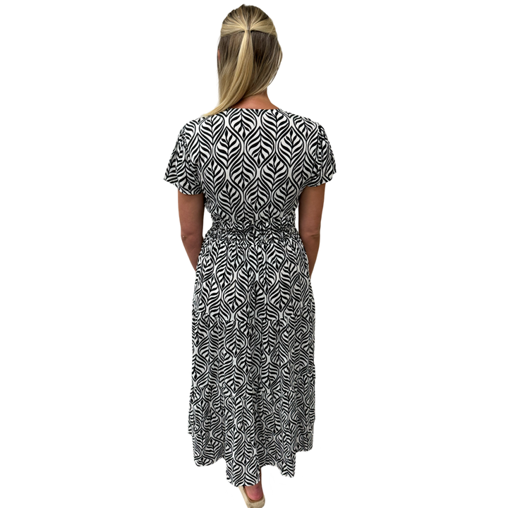 The Sydney Cinch Waist Dress in Classic Black and White — view 6