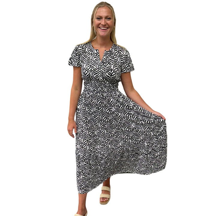 The Sydney Cinch Waist Dress in Classic Black and White — view 7