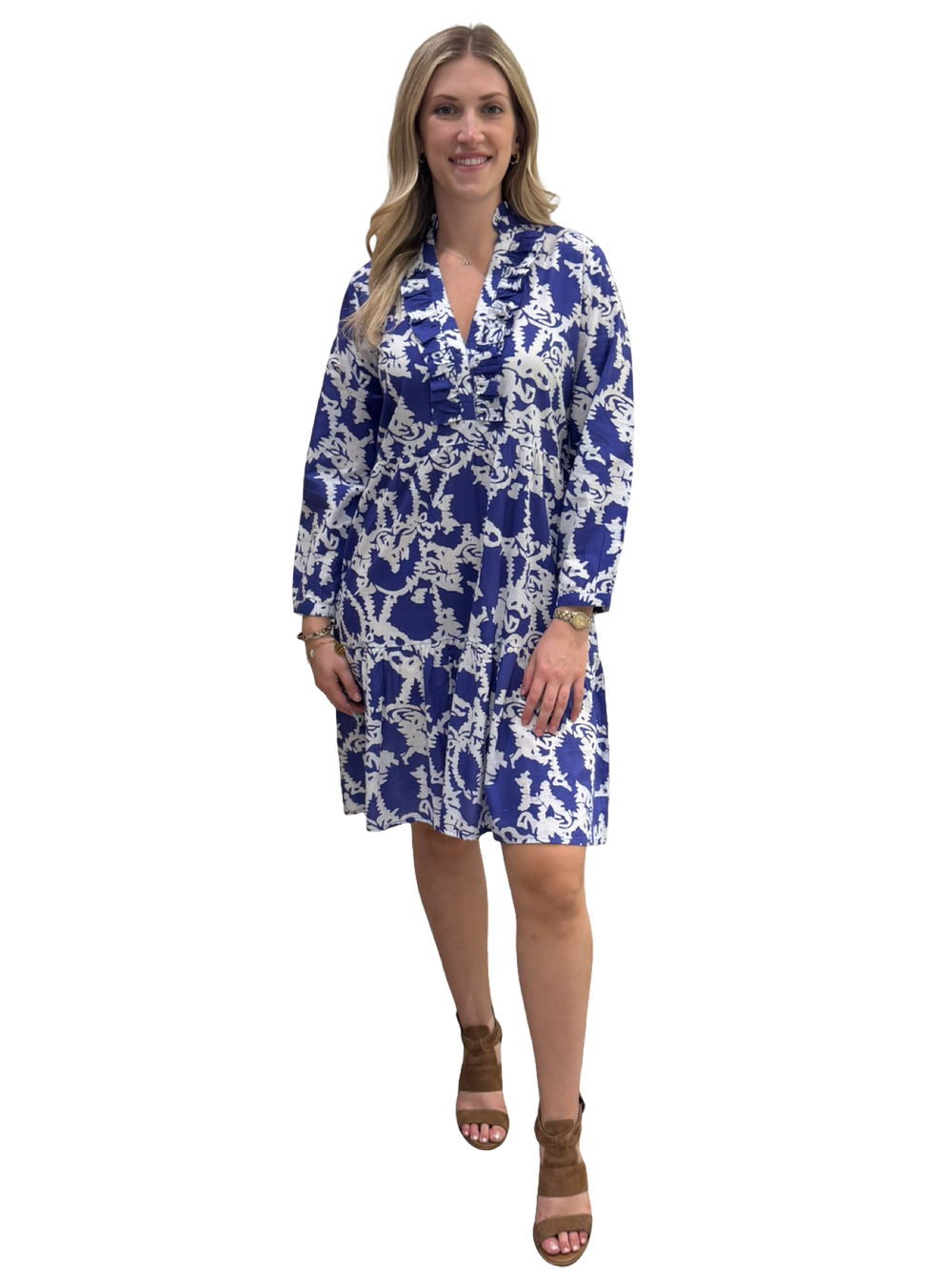 The Bella Ruffle Trim Dress in Purple White — view 2
