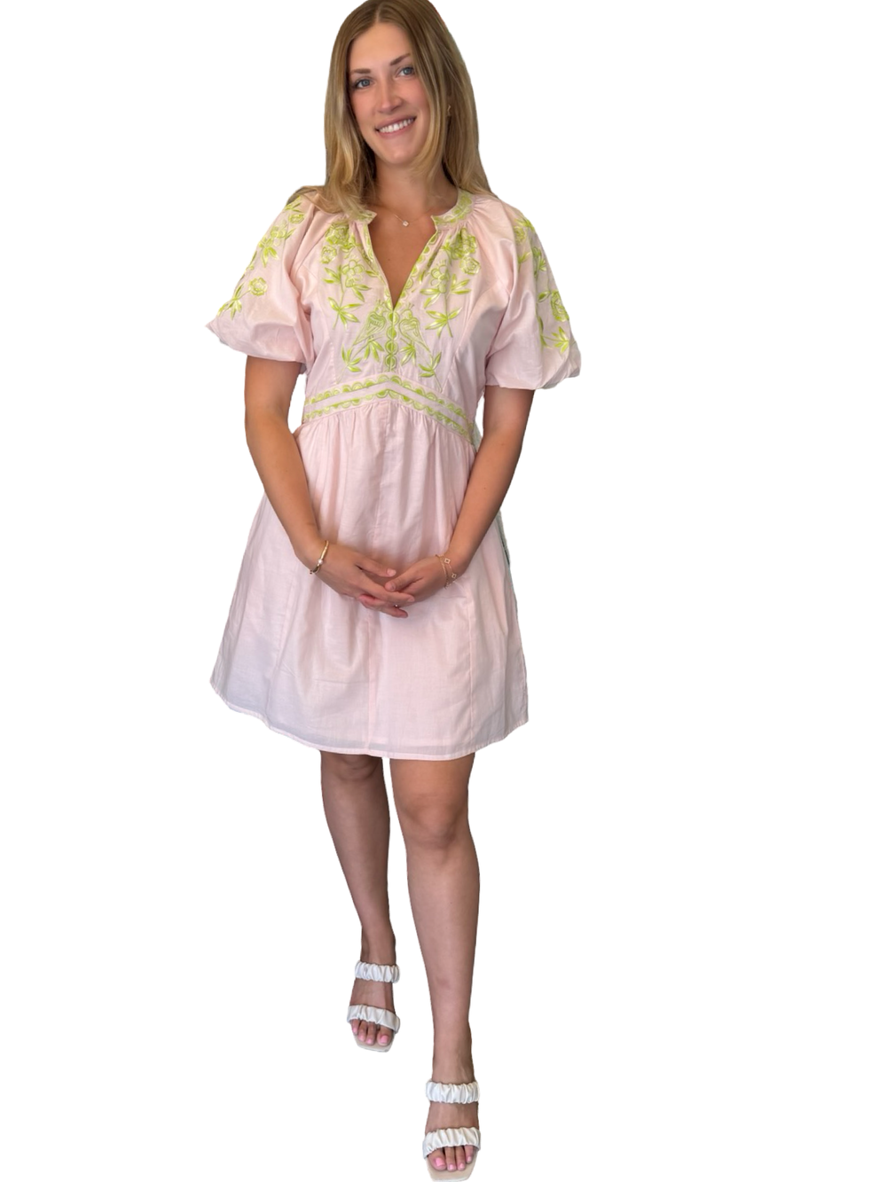 The Gabby Embroidered Cotton Dress in Sand — view 2