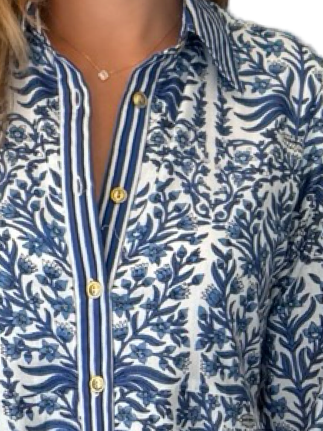 The Marion Button Front Dress in Navy White Hand Block Printed Floral — view 3