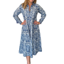 The Marion Button Front Dress in Navy White Hand Block Printed Floral
