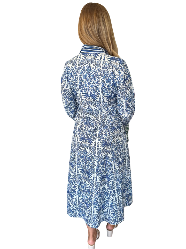 The Marion Button Front Dress in Navy White Hand Block Printed Floral — view 4